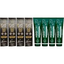 Kit 4 Pomada Massageadora 50 Ervas 150g + 4 Pomada Fisiofort 150g