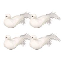 Kit 4 Pombinhas Branca Pena Ganso 9cm Enfeite Natal - Magizi