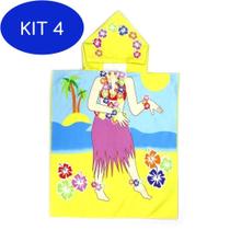 Kit 4 Poncho Roupão De Praia Infantil Com Capuz - Havaiana