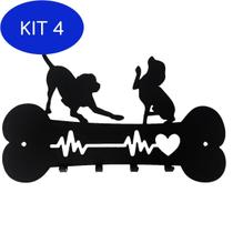 Kit 4 Porta Chaves De Parede Pet Cachorro Coração Corte Laser Dog