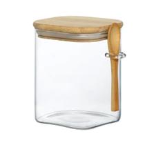 Kit 4 Porta Condimentos Vidro E Bambu Com Colher 1200Ml