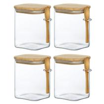 Kit 4 Porta Condimentos Vidro E Bambu Com Colher 1200ml Kit 4 Porta Condimentos Vidro E Bambu Com Colher 1200ml