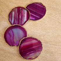 Kit 4 Porta Copos Ágata Pink Borda Dourada