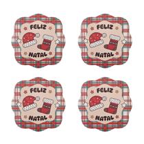 Kit 4 Porta Copos Natalino Estampado Descanso De Copos Natal Kit 4 Porta Copos Natalino Estampado Descanso De Copos Natal