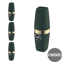 Kit 4 Porta Escova Redondo com Tapa Verde c Dourado Banheiro