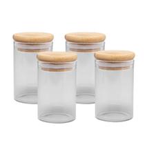 Kit 4 Porta Mantimento Vidro Borossilicato Tampa Hermética Bambu 90ml - Wolff Kit 4 Porta Mantimento Vidro Borossilicato Tampa Hermética Bambu 90ml - Wolff