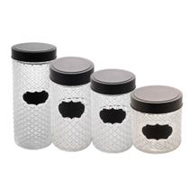 Kit 4 Porta Mantimentos Pote com Tampa Preta 4 Tamanhos Wolff Kit 4 Porta Mantimentos Pote com Tampa Preta 4 Tamanhos Wolff