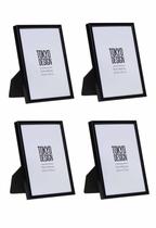 Kit 4 Porta Retrato Metal e Vidro 10x15 Moldura Lisa Preto