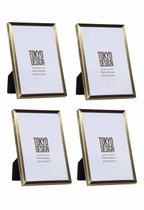 Kit 4 Porta Retrato Metal Vidro 10x15 Moldura Dourado Fosco