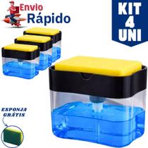 Kit 4 Porta Sabão Líquido Dispense de Detergente e Esponja para Cozinha Nas Cores Branco e Preto 600ml
