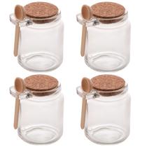 Kit 4 Porta Tempero 240ml Colher Bambu Potes Cozinha Vidro Conjunto Temperos Saleiro Açúcar Geleia Kit 4 Porta Tempero 240ml Colher Bambu Potes Cozinha Vidro Conjunto Temperos Saleiro Açúcar Geleia