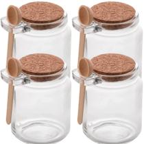 Kit 4 Porta Tempero Condimento de Vidro com Colher de Bambu Tampa Rolha 240ml Pote de Mel Saleiro Açucareiro Lyor Kit 4 Porta Tempero Condimento de Vidro com Colher de Bambu Tampa Rolha 240ml Pote de Mel Saleiro Açucareiro Lyor