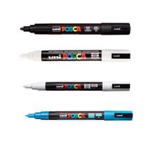 Kit 4 Posca Branca, Preta e Azul Claro Glitter PC-3M,5M Uni Kit 4 Posca Branca, Preta e Azul Claro Glitter PC-3M,5M Uni