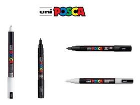 Kit 4 Posca PC-1MR Branca, 1M Preta e 3M Preta e Branca
