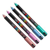 Kit 4 Posca PC-1MR Cores Metálicas Azul Verde Vermelho Rosa