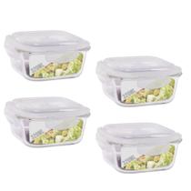 Kit 4 Pote 320ml Vidro Forno Microondas Quadrado Hermetico Kit 4 Pote 320ml Vidro Forno Microondas Quadrado Hermetico