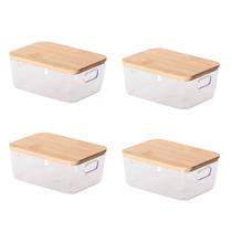 Kit 4 Pote Alimentos Idealle C/ Tampa 27X19X11,5Cm Eco Bambu
