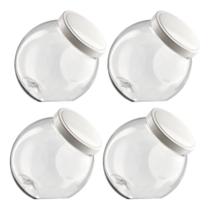 Kit 4 Pote Baleiro Plástico 1L Pote Redondo Tampa Rosca Branca Doces Mantimentos