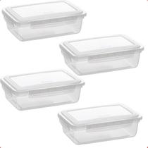 Kit 4 Pote De Plástico Alimentos Retangular Com Travas 1,1 L