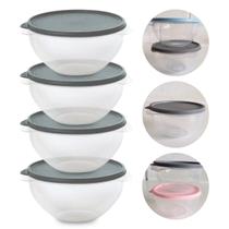 Kit 4 Pote de Plástico Hermético 500ml Marmita C/ Tampa Bowl Redondo Tijela Vasilha Alimentos