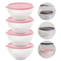 Kit 4 Pote de Plástico Hermético 500ml Marmita C/ Tampa Bowl Redondo Tijela Vasilha Alimentos