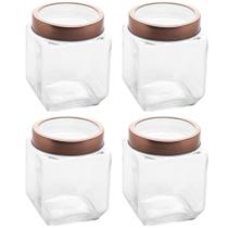 Kit 4 Pote de Vidro 1,2L Quadrado com Tampa Metal Mantimentos Rosé Gold Gran Gastro Lyor Kit 4 Pote de Vidro 1,2L Quadrado com Tampa Metal Mantimentos Rosé Gold Gran Gastro Lyor