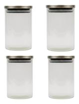 Kit 4 Pote De Vidro Com Tampa Hermética Inox 900ml Multiuso