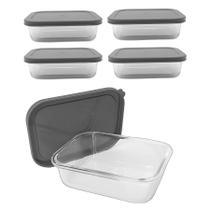 Kit 4 Pote De Vidro Com Tampa Hermética Marmita Retangular 640ml