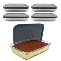 Kit 4 Pote De Vidro Com Tampa Hermética Retangular Forno Microondas 1500ml
