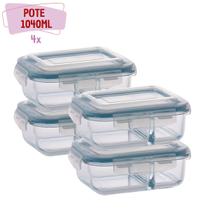 Kit 4 Pote de vidro Hermético 1040ml Com Divisoria Alimentos - QUALITY HOUSE Kit 4 Pote de vidro Hermético 1040ml Com Divisoria Alimentos - QUALITY HOUSE