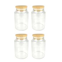 Kit 4 Pote De Vidro Hermético 250ml Tampa de Bambu Temperos