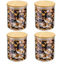 Kit 4 Pote De Vidro hermético 400ml Tampa de Bambu
