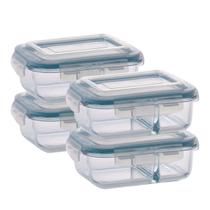 Kit 4 Pote de Vidro Hermético Com Divisoria 640ml Marmita