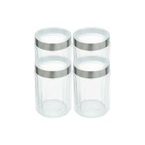 Kit 4 Pote de Vidro Porta Mantimentos Vidro com Tampa Inox para Grãos Cereais 1200ml 18cm Lyor