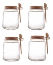 Kit 4 Pote De Vidro Tampa Rolha E Colher 250ml Frasco Kit 4 Pote De Vidro Tampa Rolha E Colher 250ml Frasco
