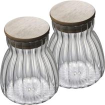 Kit 4 Pote Hermético 450ml Com Tampa Bambu Recipiente Vidro Kit 4 Pote Hermético 450ml Com Tampa Bambu Recipiente Vidro