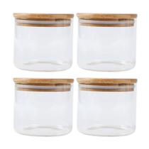 Kit 4 Pote Hermético C/ Tampa De Bambu 250 Ml Vidro Borossilicato Kit 4 Pote Hermético C/ Tampa De Bambu 250 Ml Vidro Borossilicato