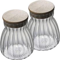 Kit 4 Pote Hermético Com Tampa Bambu Recipiente Vidro 700ml