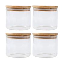Kit 4 Pote Hermético Com Tampa De Bambu 250 Ml Vidro