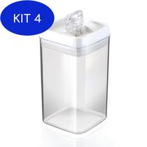 Kit 4 Pote hermético cristal quadrado 2,3 litros injeplastec