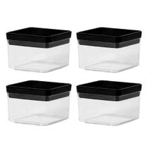 Kit 4 Pote Hermético Lumini Quadrado 480ml - Preto
