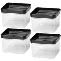 Kit 4 Pote Hermético Lumini Quadrado Black 225ml
