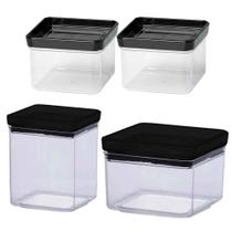 Kit 4 Pote Hermético Lumini Quadrado Preto