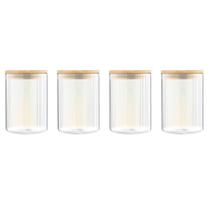 Kit 4 Pote Hermético Mantimento Alimentos Cozinha Vidro Canelado Com Tampa Bambu 1l
