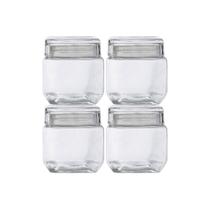 Kit 4 Pote Hermético Quadrado Tampa Vidro Design Sofisticado Mantimentos Multiuso 880ml