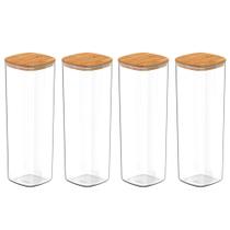 Kit 4 Pote Hermético Tampa De Bambu Transparente 2L Ou Kit 4 Pote Hermético Tampa De Bambu Transparente 2L Ou