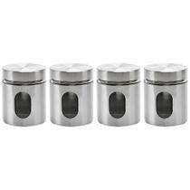 Kit 4 Pote Inox com Visor Vítreo Fechamento Hermético 630ml Kit 4 Pote Inox com Visor Vítreo Fechamento Hermético 630ml