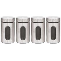 Kit 4 Pote Inox Visor Vítreo Fechamento Hermético 1 Litro