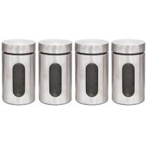 Kit 4 Pote Inox Visor Vítreo Fechamento Hermético 1 Litro Kit 4 Pote Inox Visor Vítreo Fechamento Hermético 1 Litro