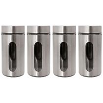 Kit 4 Pote Inox Visor Vítreo Fechamento Hermético 1,3 Litros Kit 4 Pote Inox Visor Vítreo Fechamento Hermético 1,3 Litros